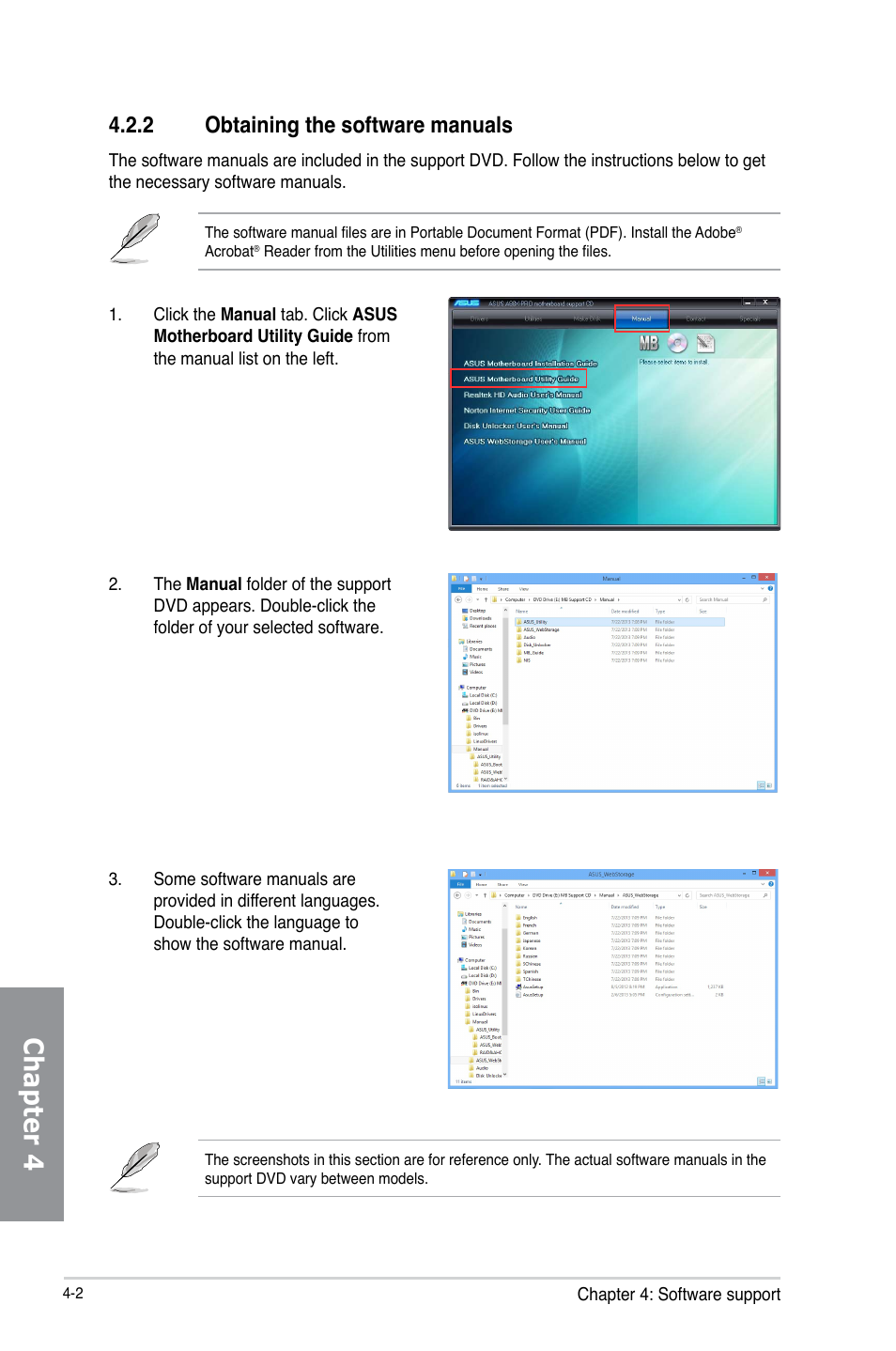 2 obtaining the software manuals, Obtaining the software manuals -2, Chapter 4 | Asus A88X-PRO User Manual | Page 112 / 142