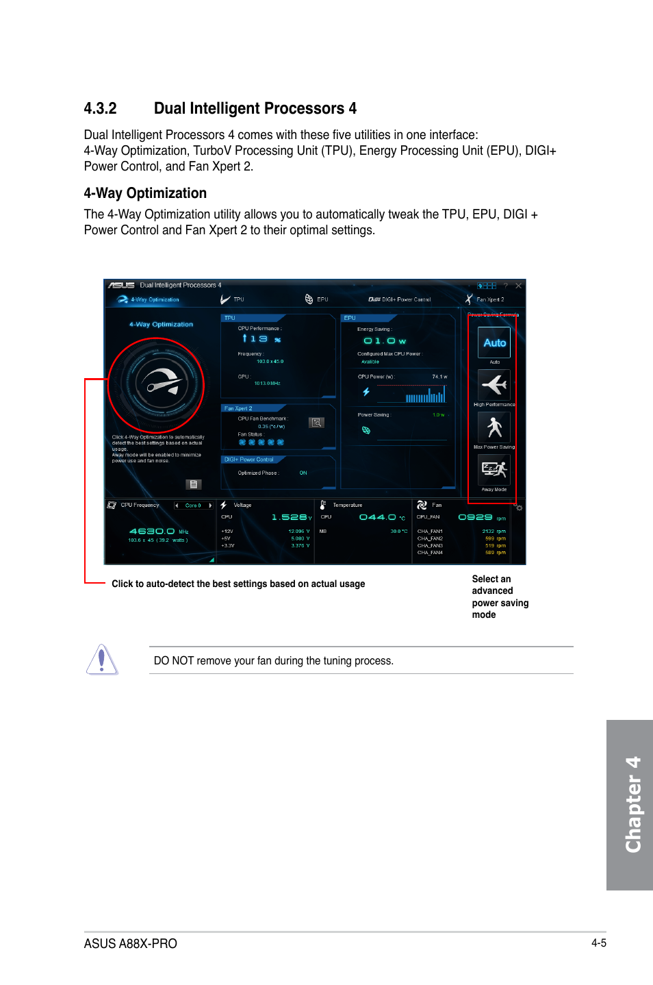 2 dual intelligent processors 4, Dual intelligent processors 4 -5, Chapter 4 | Asus A88X-PRO User Manual | Page 115 / 142