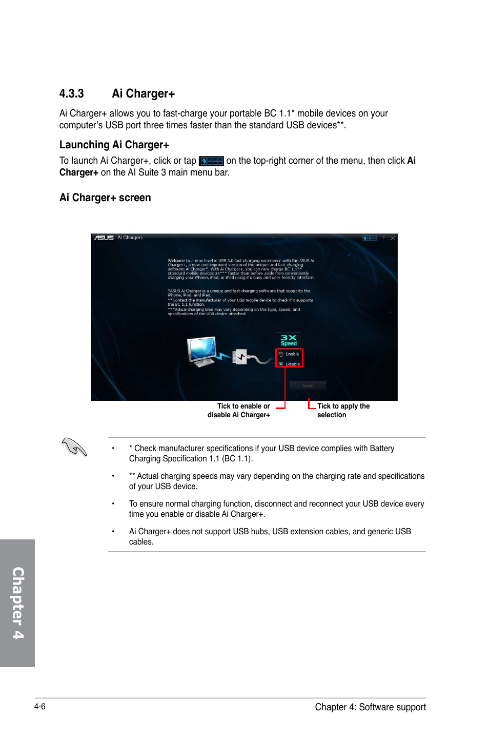 3 ai charger, Ai charger+ -6, Chapter 4 | Asus A88X-PRO User Manual | Page 116 / 142