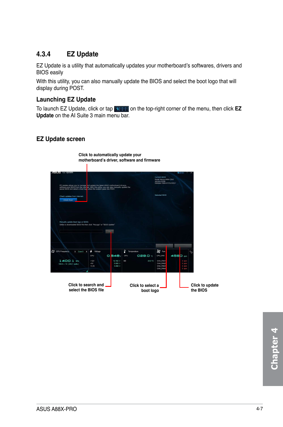 4 ez update, Ez update -7, Chapter 4 | Asus A88X-PRO User Manual | Page 117 / 142