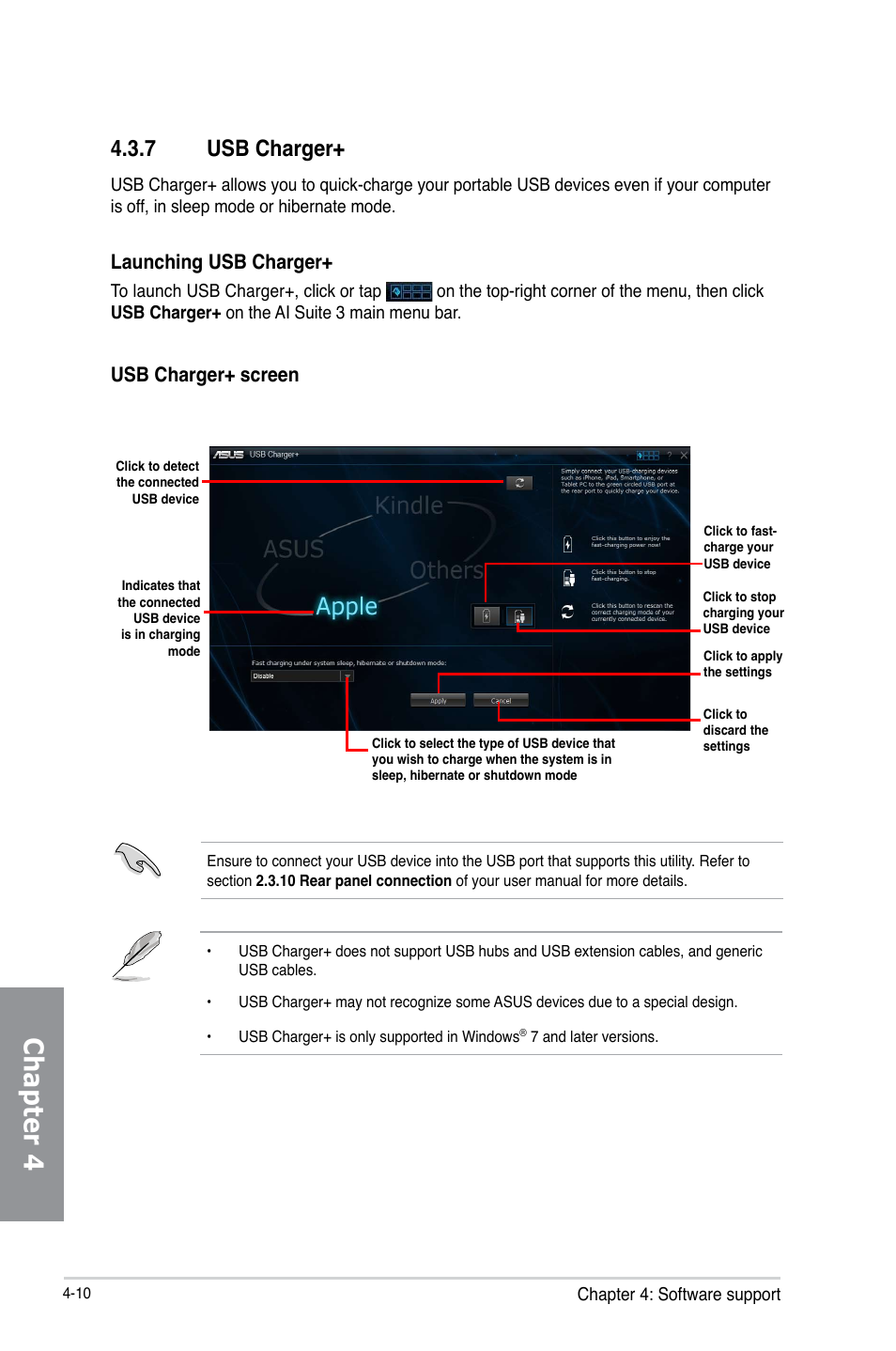 7 usb charger, Usb charger+ -10, Chapter 4 | Launching usb charger, Usb charger+ screen | Asus A88X-PRO User Manual | Page 120 / 142