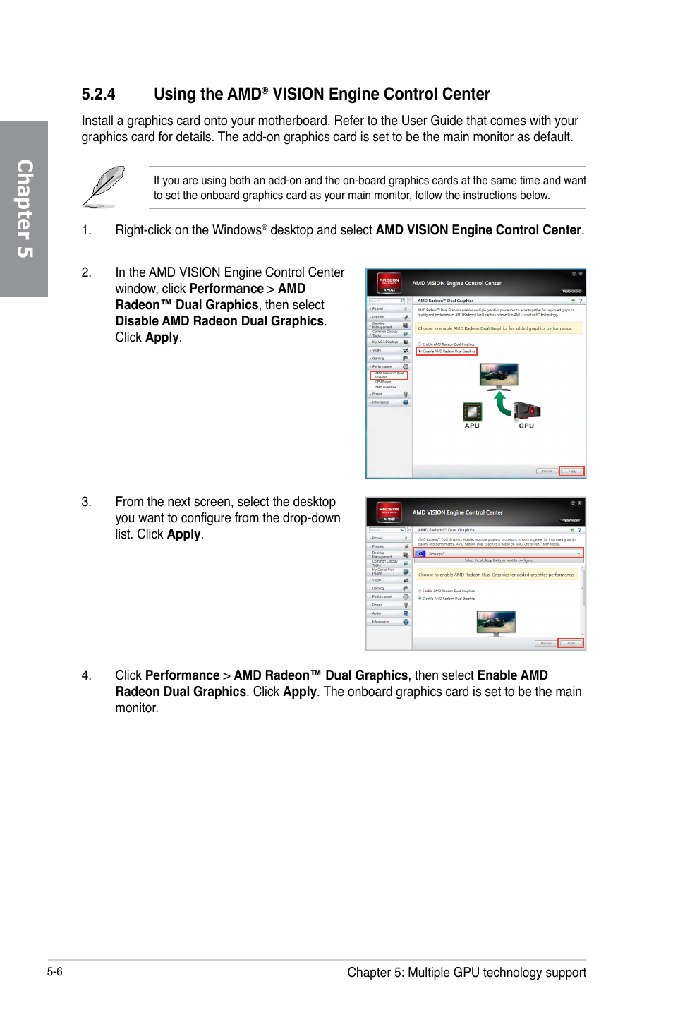 4 using the amd® vision engine control center, Using the amd, Vision engine control center -6 | Chapter 5, 4 using the amd, Vision engine control center | Asus A88X-PRO User Manual | Page 138 / 142