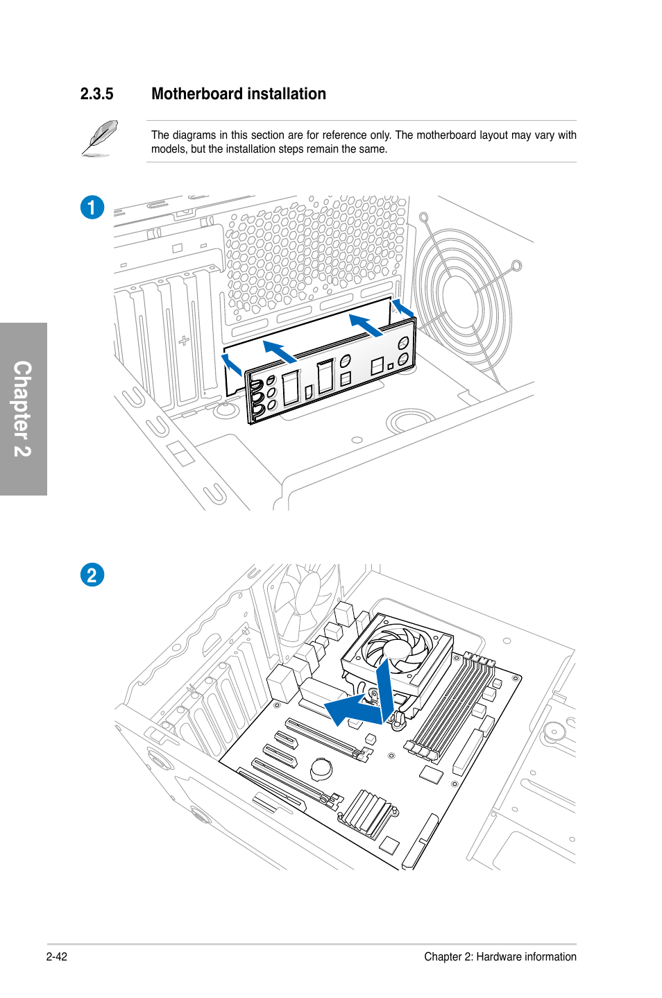 5 motherboard installation, Motherboard installation -42, Chapter 2 | Asus A88X-PRO User Manual | Page 62 / 142
