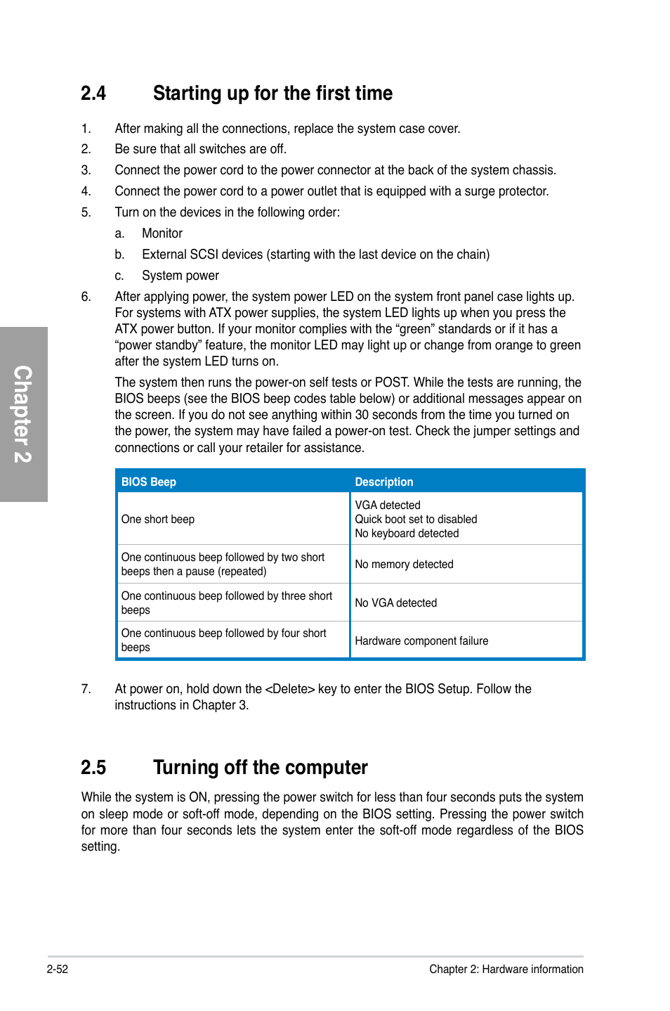 4 starting up for the first time, 5 turning off the computer, Starting up for the first time -52 | Turning off the computer -52, Chapter 2 | Asus A88X-PRO User Manual | Page 72 / 142