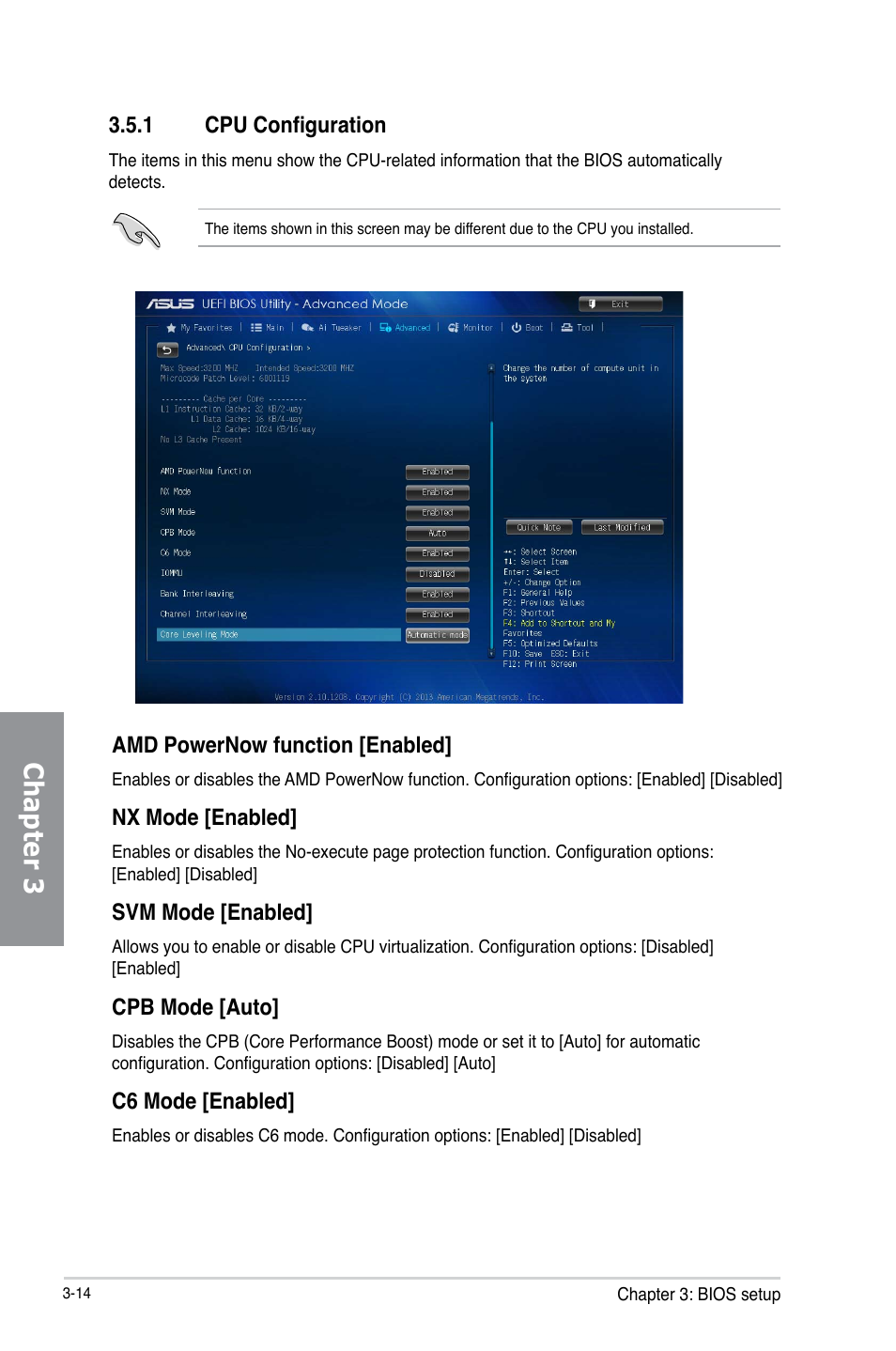1 cpu configuration, Cpu configuration -14, Chapter 3 | Asus A88X-PRO User Manual | Page 86 / 142