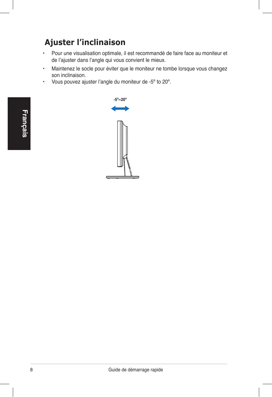 Ajuster l’inclinaison, Français | Asus VB172T User Manual | Page 10 / 102
