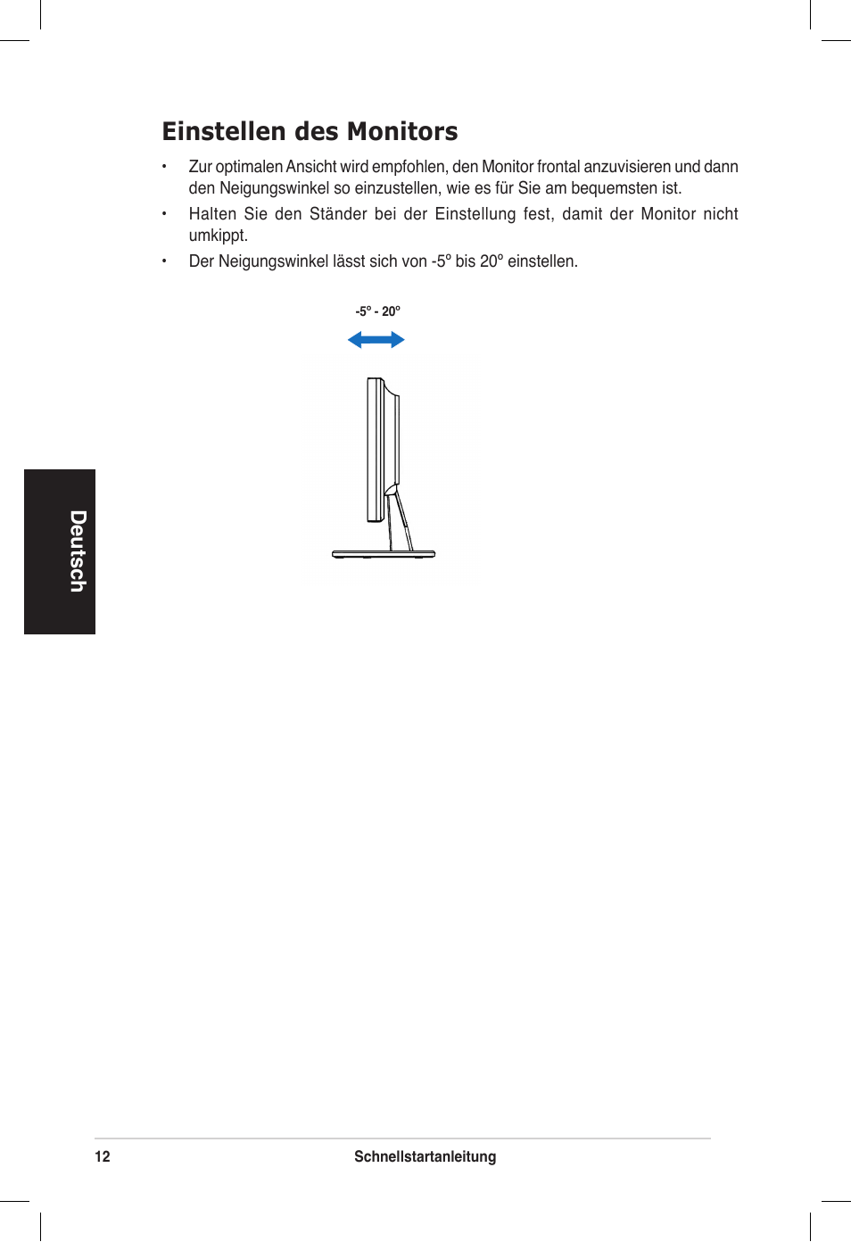 Einstellen des monitors, Deutsch | Asus VB172T User Manual | Page 14 / 102