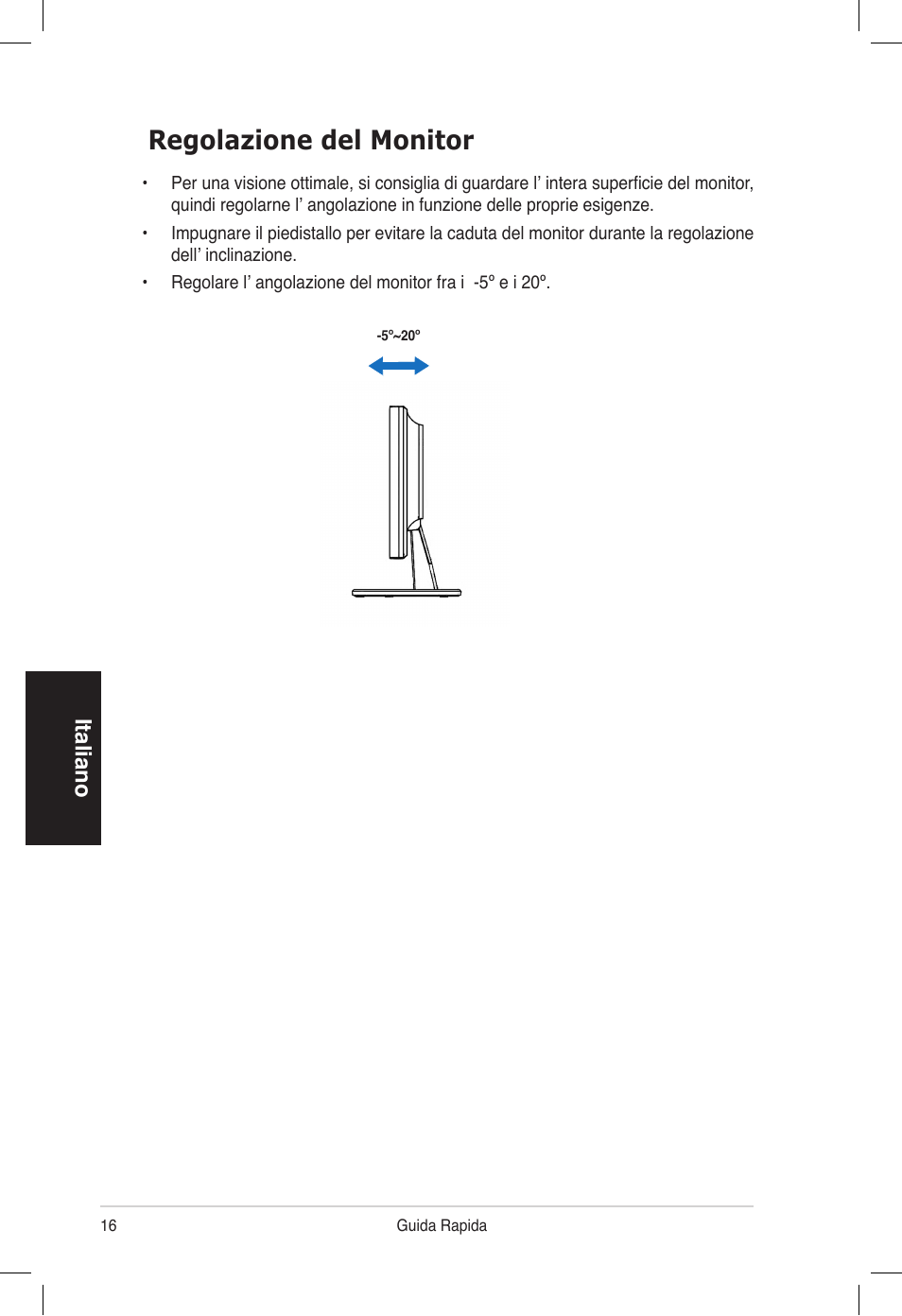 Regolazione del monitor, Italiano | Asus VB172T User Manual | Page 18 / 102