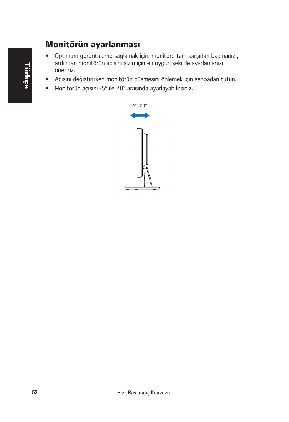 Monitörün ayarlanmas | Asus VB172T User Manual | Page 54 / 102