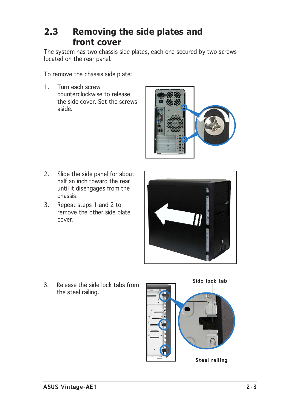 3 removing the side plates and front cover | Asus Vintage-AE1 User Manual | Page 21 / 96