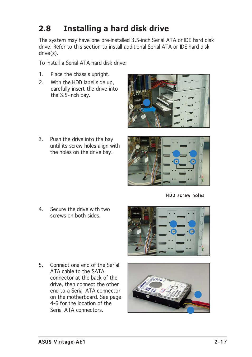 8 installing a hard disk drive | Asus Vintage-AE1 User Manual | Page 35 / 96