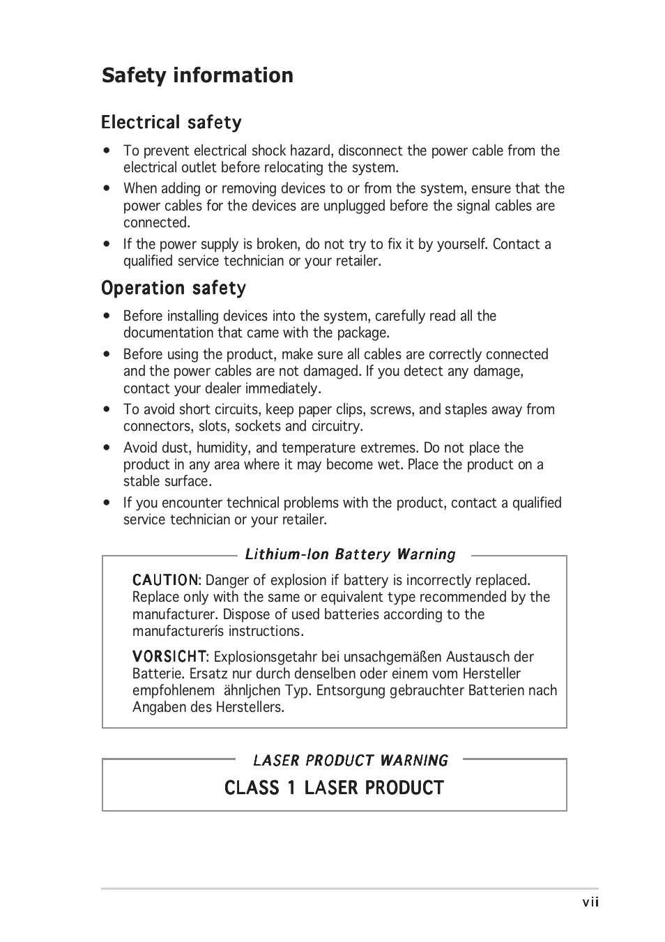 Safety information | Asus Vintage-AE1 User Manual | Page 7 / 96