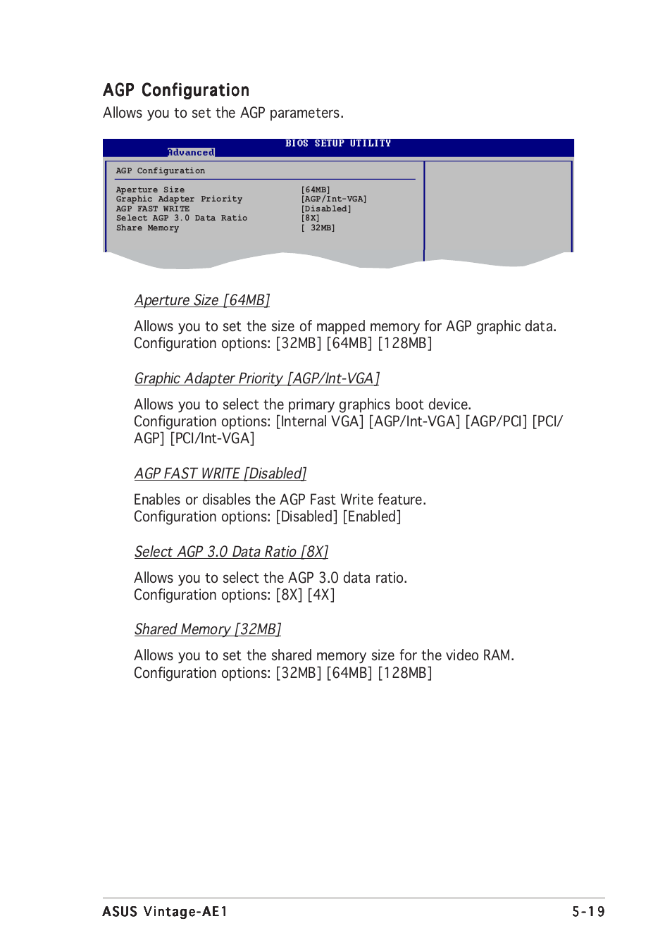 Agp configuration | Asus Vintage-AE1 User Manual | Page 79 / 96