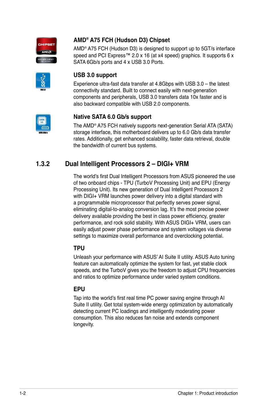 2 dual intelligent processors 2 – digi+ vrm | Asus F1A75-I DELUXE User Manual | Page 14 / 76