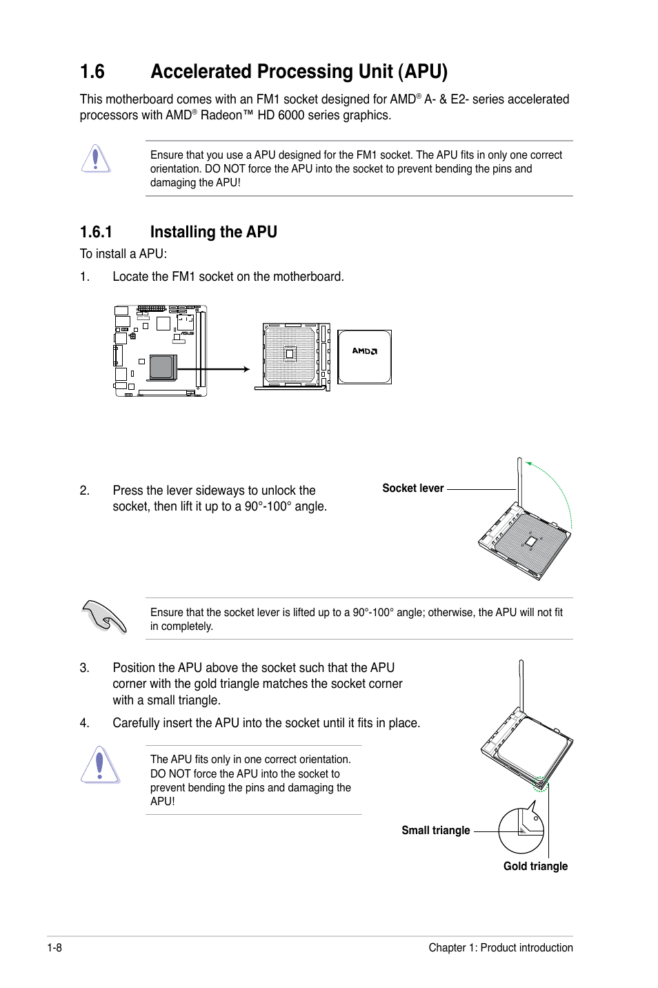 6 accelerated processing unit (apu), 1 installing the apu | Asus F1A75-I DELUXE User Manual | Page 20 / 76