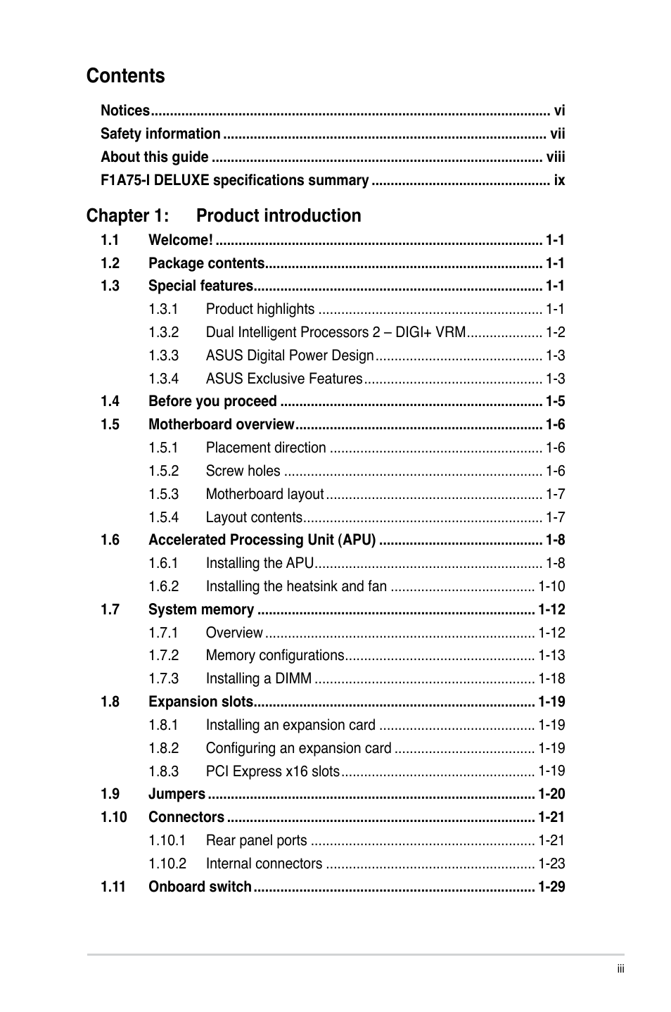 Asus F1A75-I DELUXE User Manual | Page 3 / 76