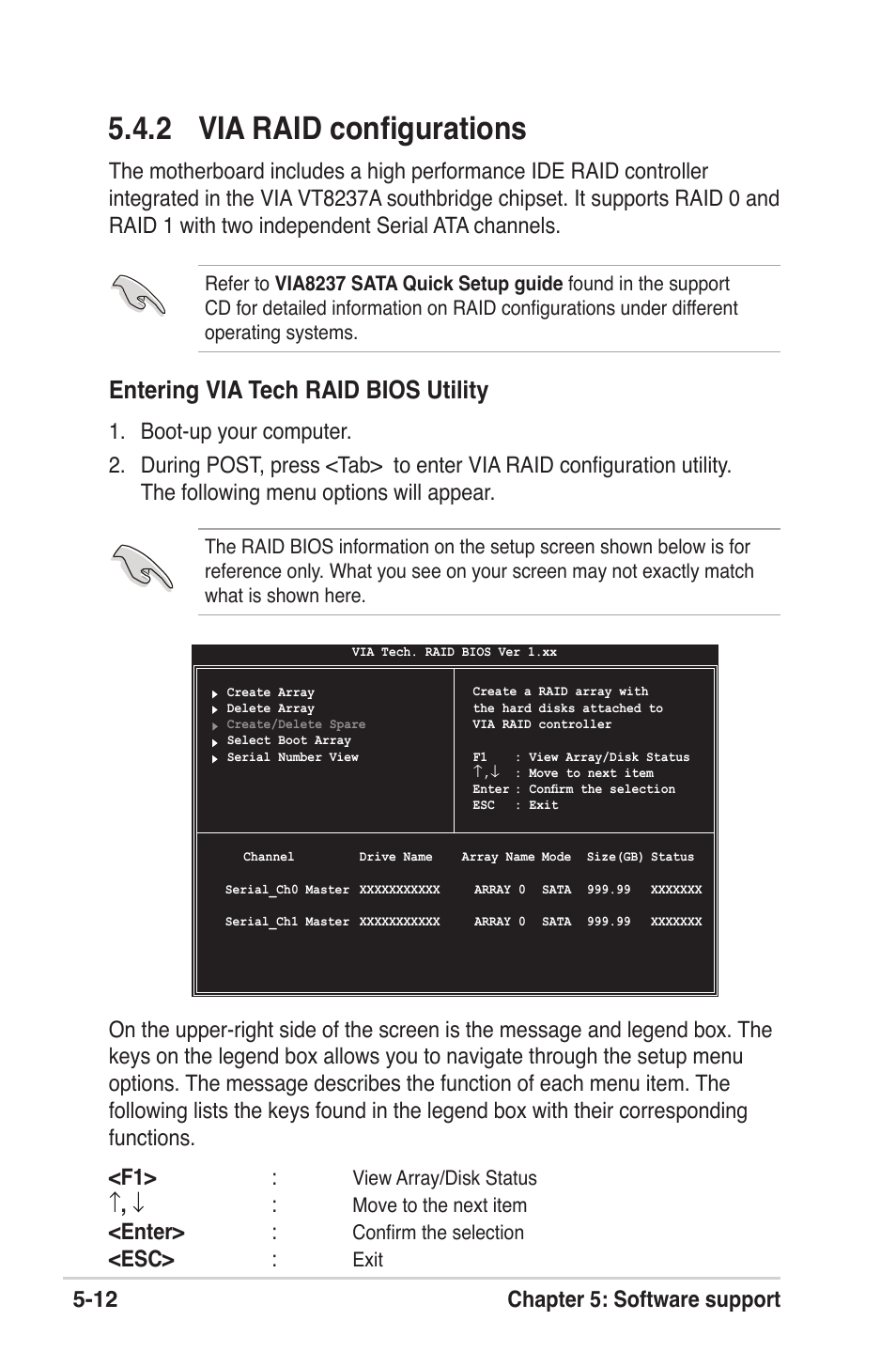 2 via raid configurations, Entering via tech raid bios utility | Asus M2V User Manual | Page 108 / 118