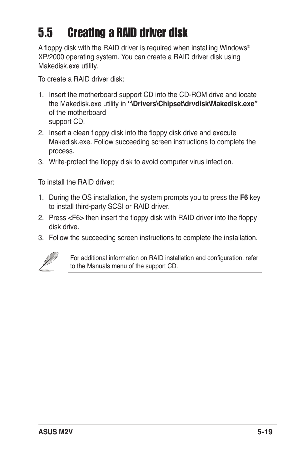 5 creating a raid driver disk | Asus M2V User Manual | Page 115 / 118