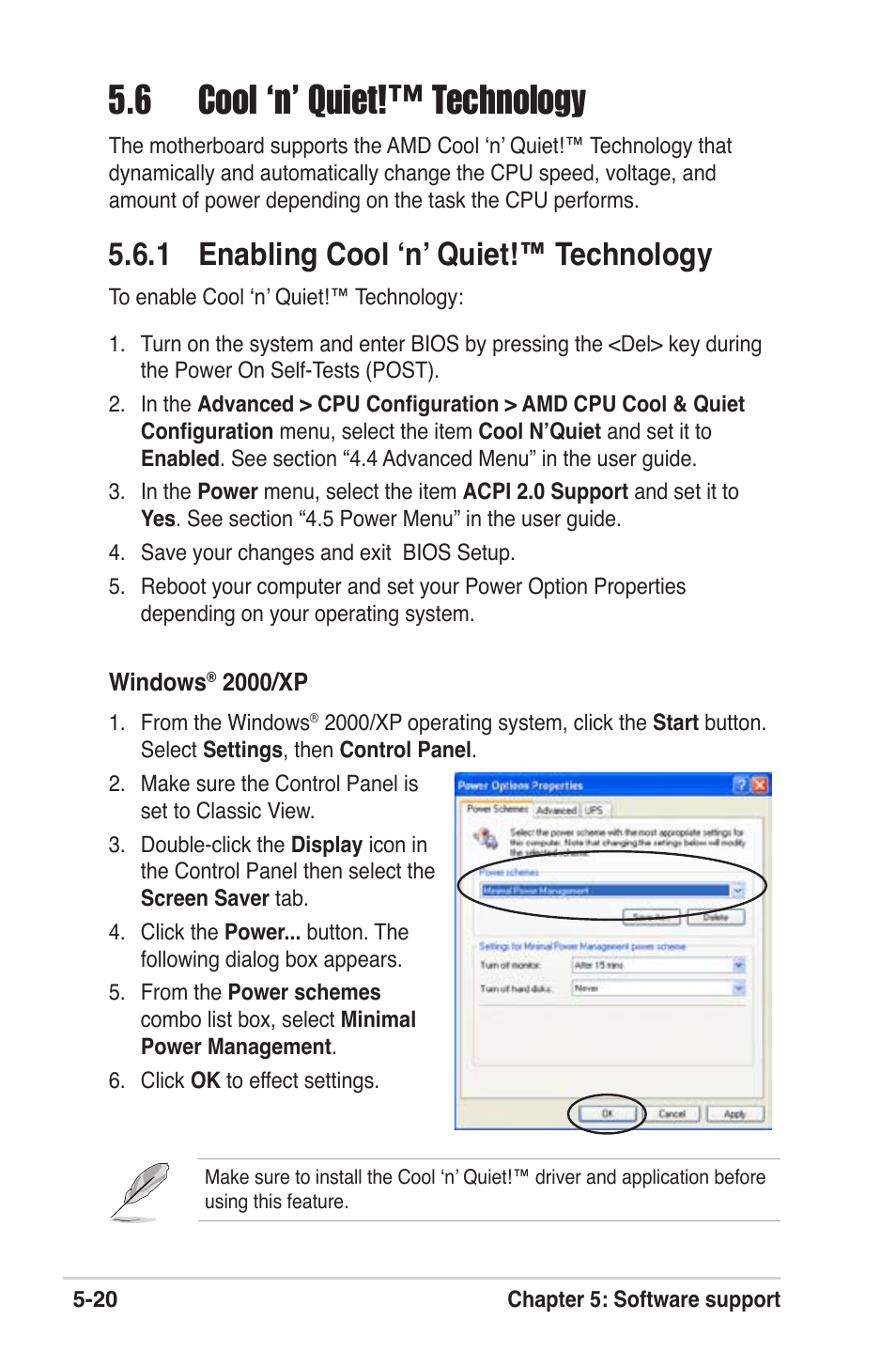 6 cool ‘n’ quiet!™ technology, 1 enabling cool ‘n’ quiet!™ technology | Asus M2V User Manual | Page 116 / 118