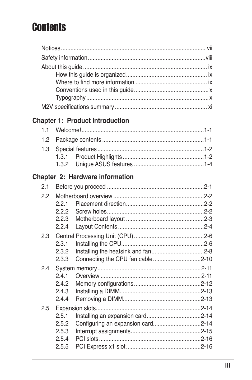 Asus M2V User Manual | Page 3 / 118