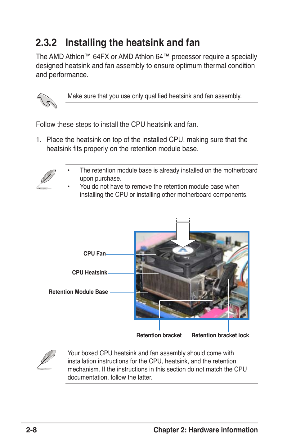 2 installing the heatsink and fan | Asus M2V User Manual | Page 30 / 118