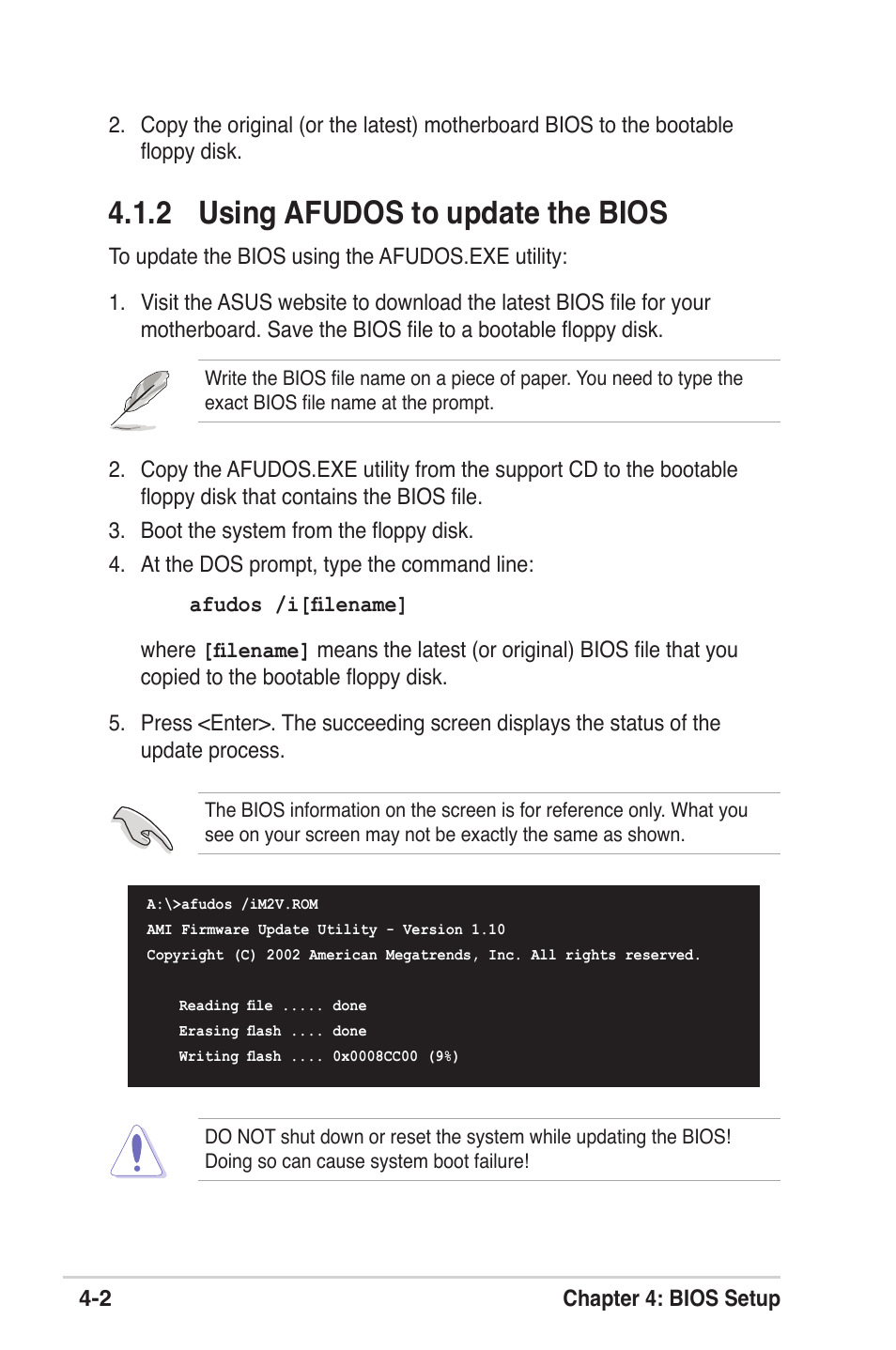 2 using afudos to update the bios | Asus M2V User Manual | Page 60 / 118