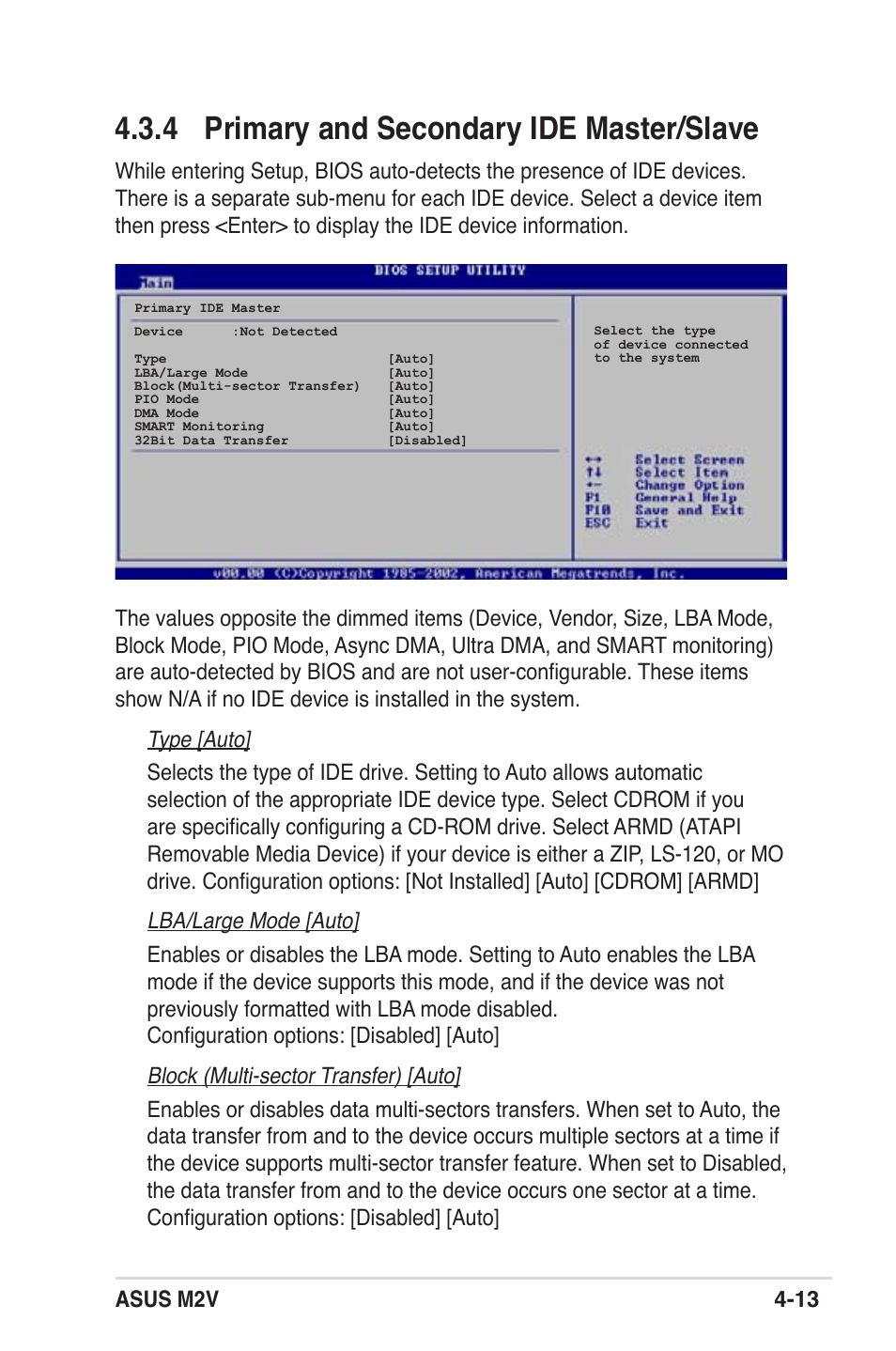 4 primary and secondary ide master/slave, Asus m2v 4-13 | Asus M2V User Manual | Page 71 / 118