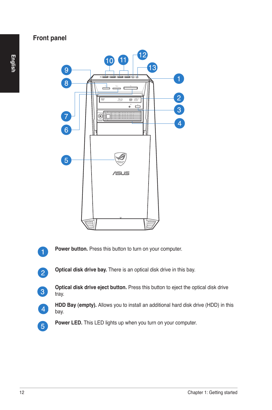 Front panel | Asus G50AB User Manual | Page 12 / 83