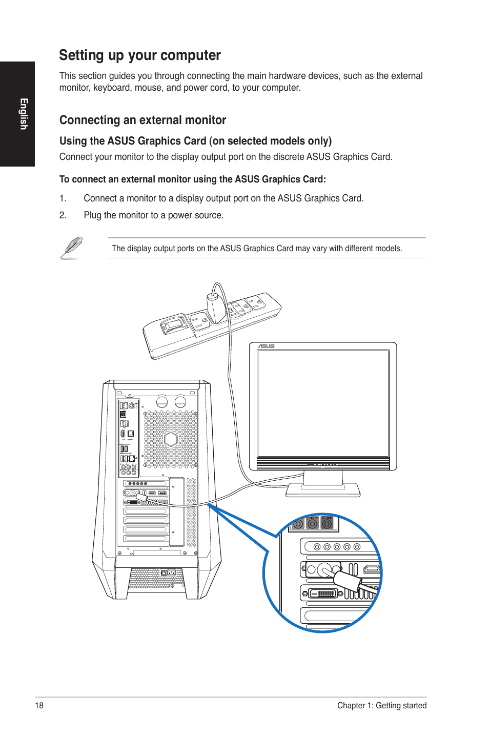 Setting up your computer, Connecting an external monitor | Asus G50AB User Manual | Page 18 / 83