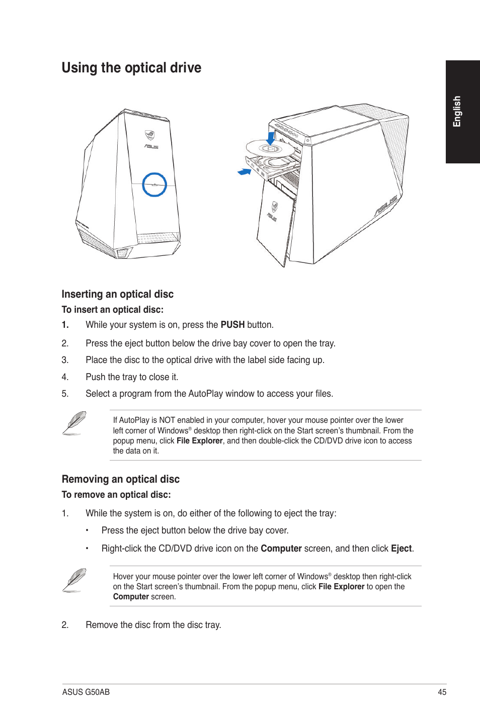 Using the optical drive | Asus G50AB User Manual | Page 45 / 83