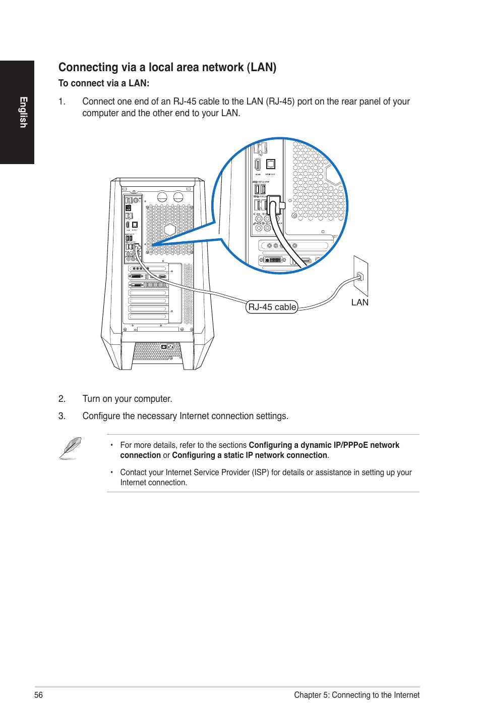 Connecting via a local area network (lan) | Asus G50AB User Manual | Page 56 / 83