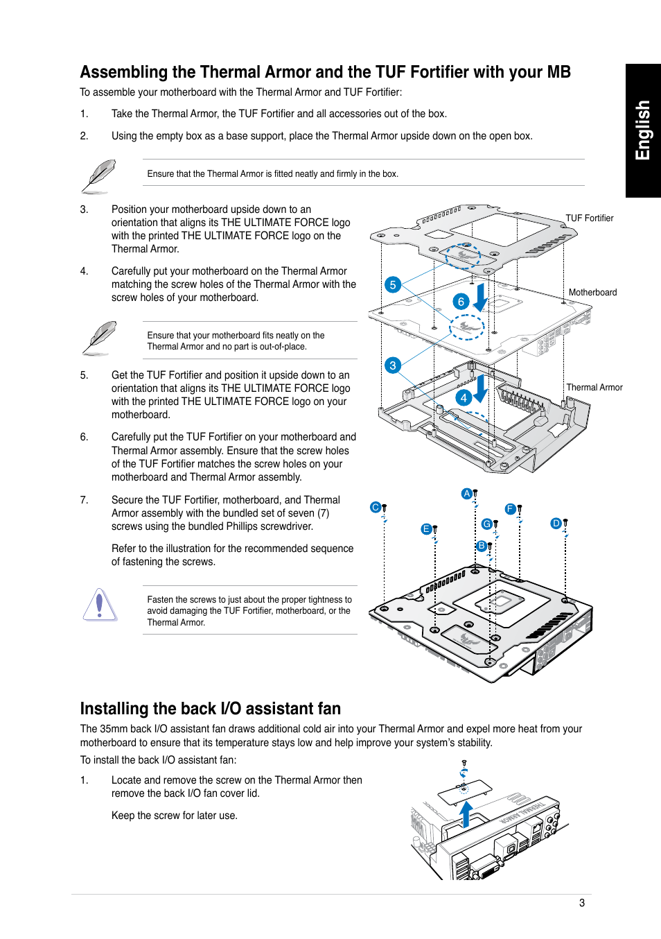 English, Installing.the.back.i/o.assistant.fan | Asus GRYPHON ARMOR KIT User Manual | Page 3 / 21