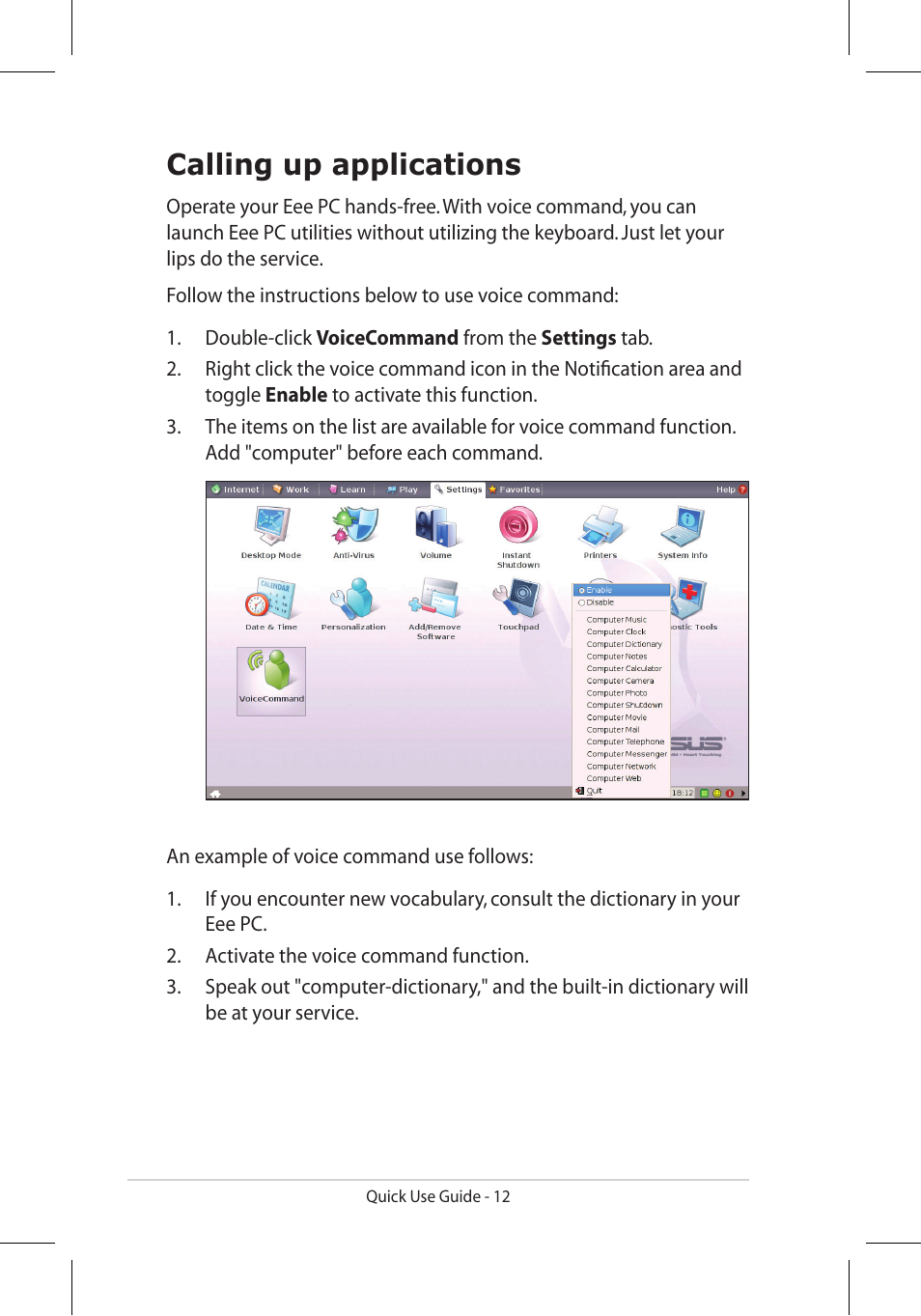 Calling up applications | Asus Eee PC 900/XP User Manual | Page 12 / 14