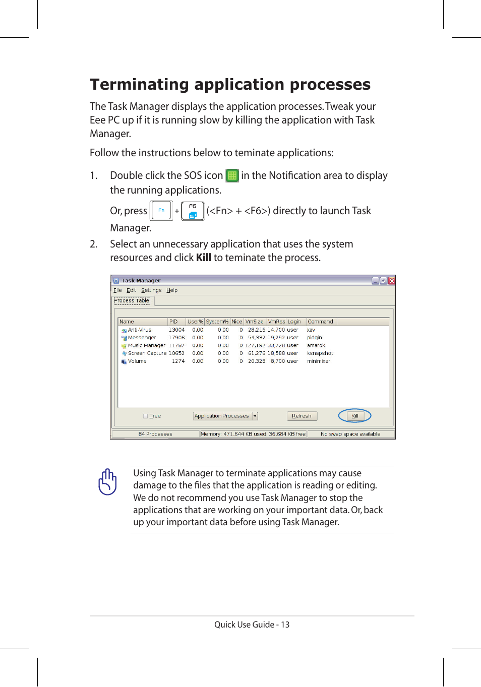 Terminating application processes | Asus Eee PC 900/XP User Manual | Page 13 / 14