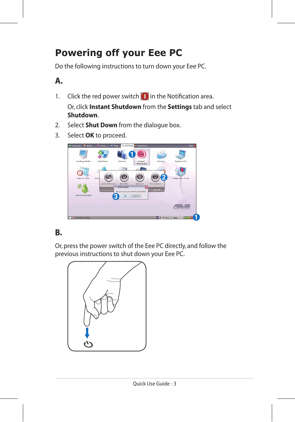 Powering off your eee pc | Asus Eee PC 900/XP User Manual | Page 3 / 14