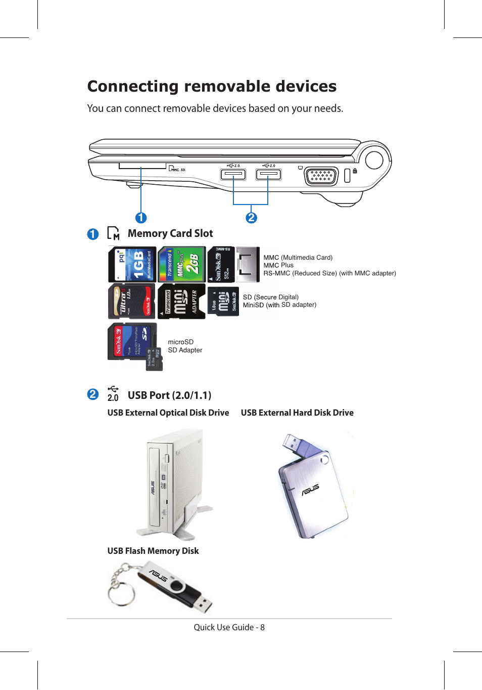 Connecting removable devices | Asus Eee PC 900/XP User Manual | Page 8 / 14