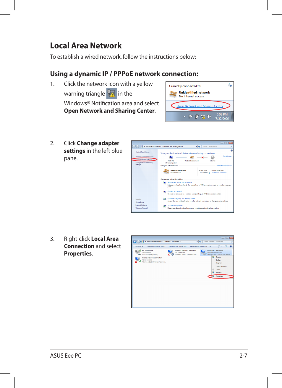 Local area network, Local area network -7 | Asus Eee PC 1005PR User Manual | Page 27 / 62