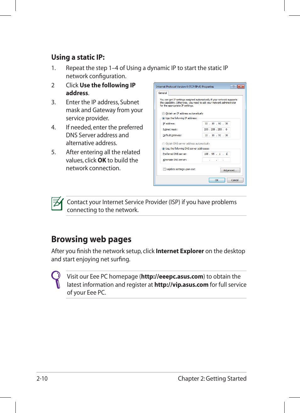 Browsing web pages | Asus Eee PC 1005PR User Manual | Page 30 / 62