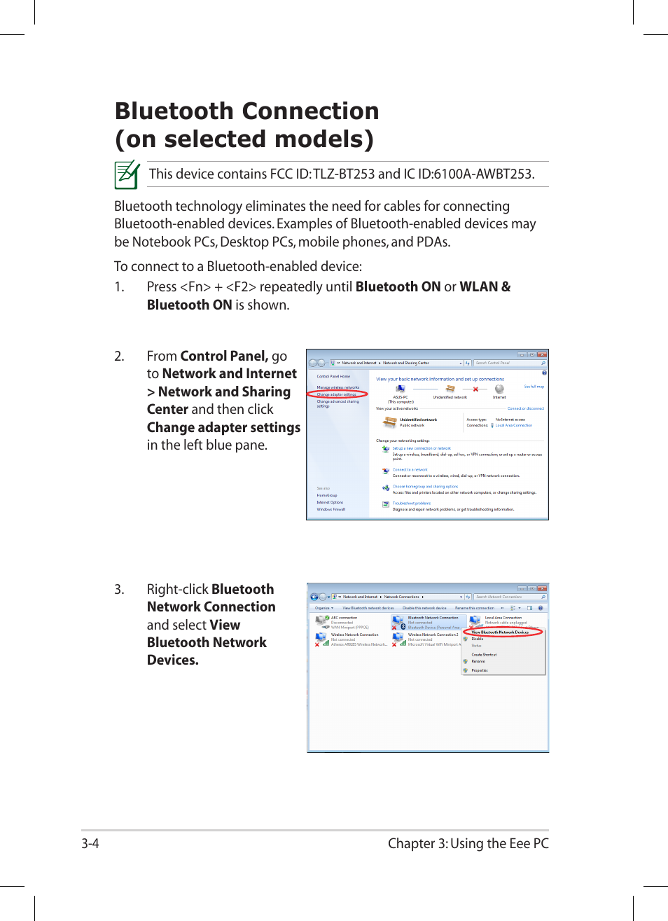 Bluetooth connection (on selected models), Bluetooth connection (on selected models) -4 | Asus Eee PC 1005PR User Manual | Page 34 / 62