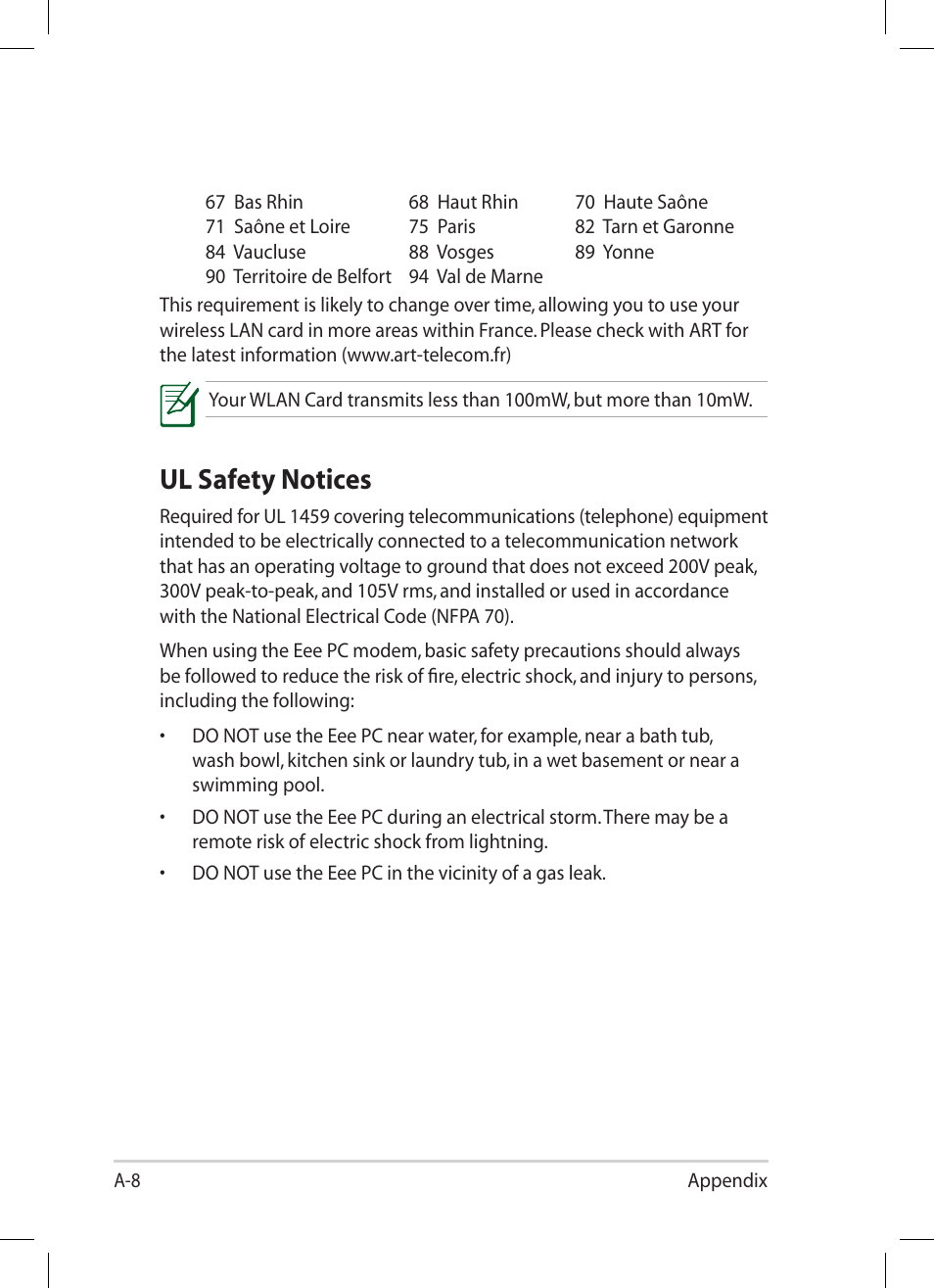 Ul safety notices | Asus Eee PC 1005PR User Manual | Page 56 / 62