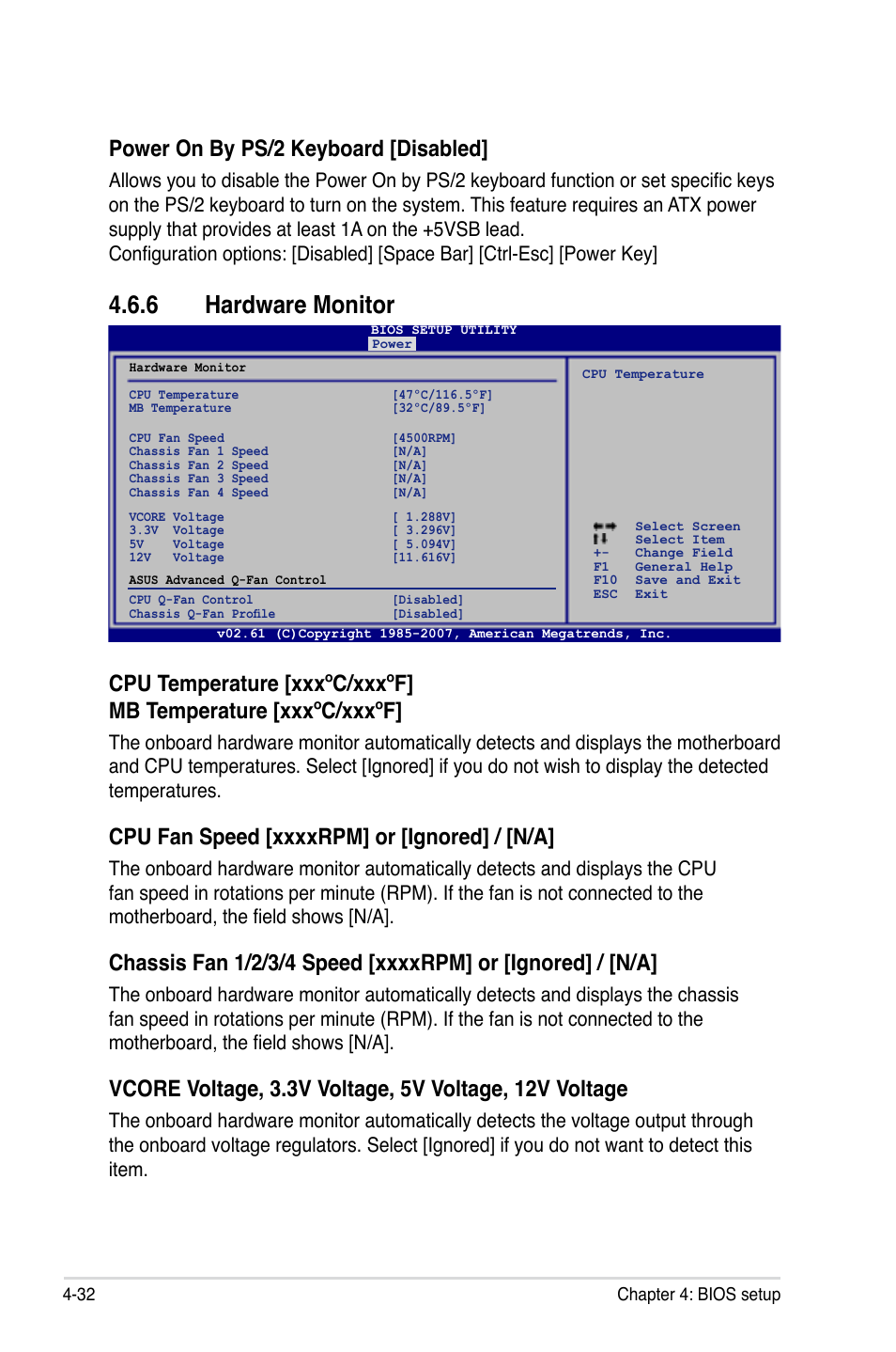 6 hardware monitor, Power on by ps/2 keyboard [disabled | Asus P5E64 WS Professional User Manual | Page 102 / 180