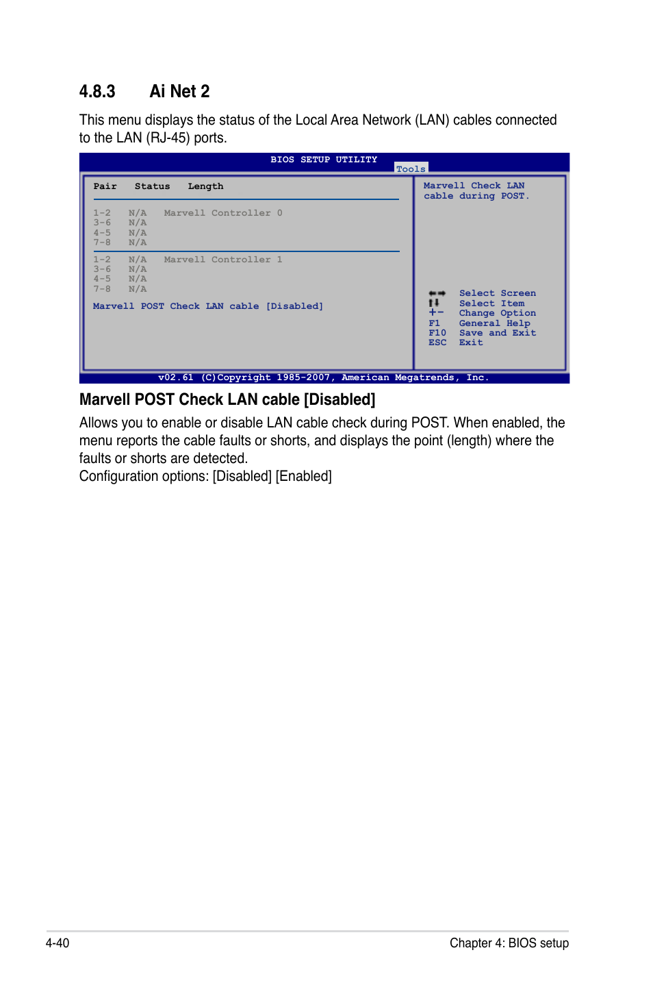 3 ai net 2, Marvell post check lan cable [disabled | Asus P5E64 WS Professional User Manual | Page 110 / 180