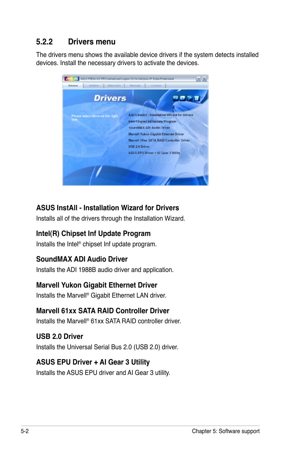 2 drivers menu | Asus P5E64 WS Professional User Manual | Page 116 / 180