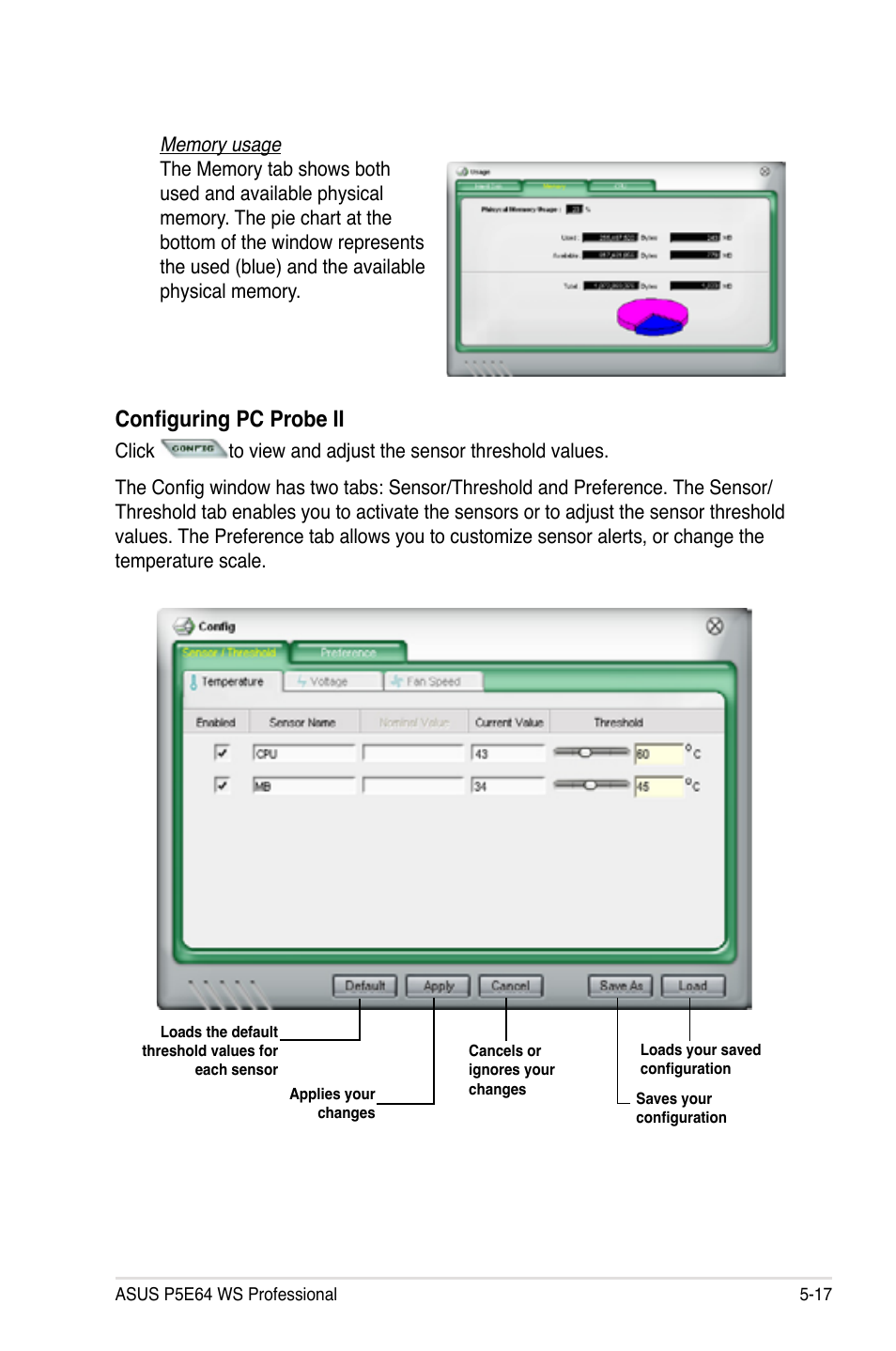 Configuring pc probe ii | Asus P5E64 WS Professional User Manual | Page 131 / 180