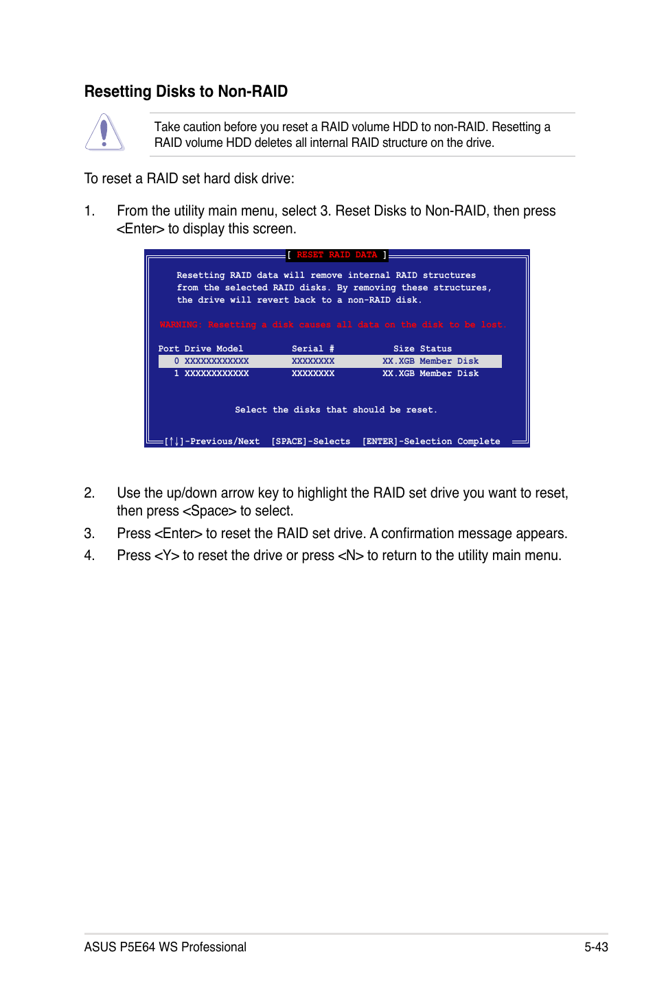 Resetting disks to non-raid | Asus P5E64 WS Professional User Manual | Page 157 / 180