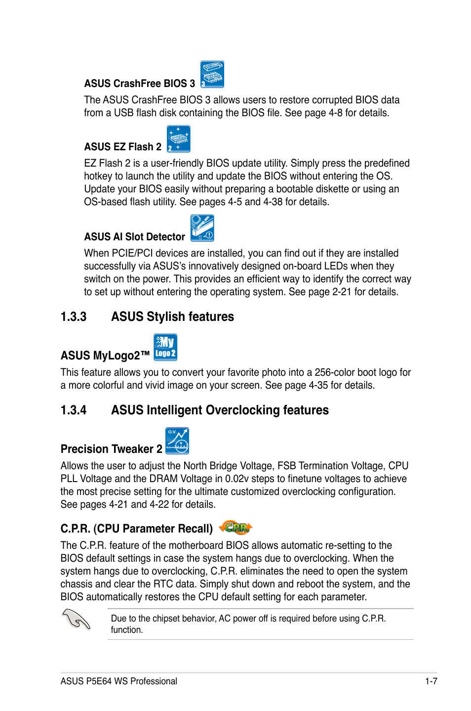 3 asus stylish features, 4 asus intelligent overclocking features | Asus P5E64 WS Professional User Manual | Page 23 / 180