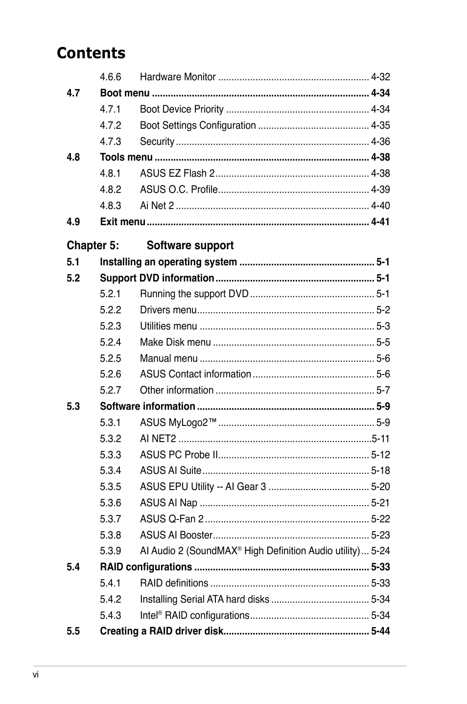 Asus P5E64 WS Professional User Manual | Page 6 / 180