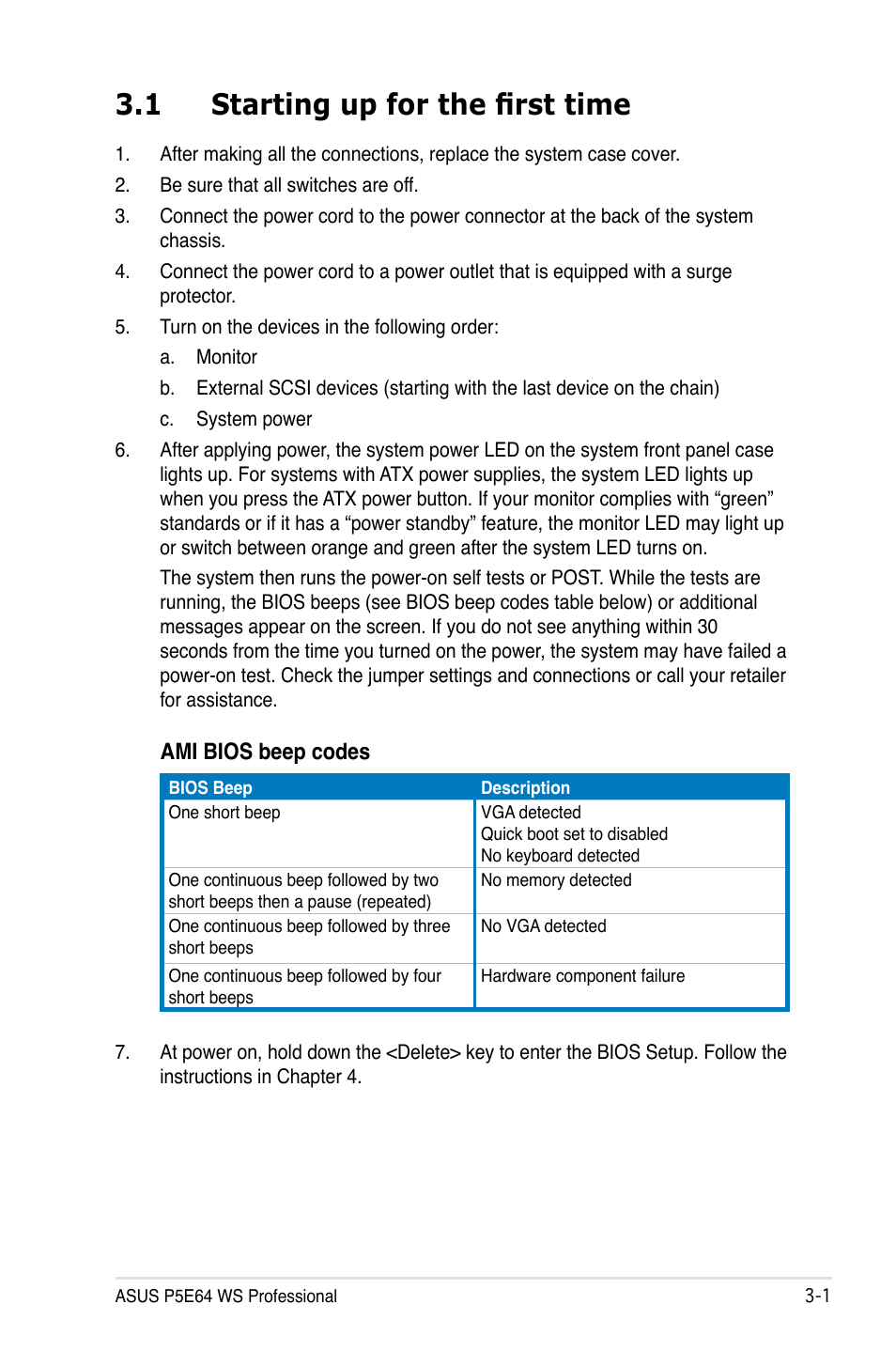 1 starting up for the first time | Asus P5E64 WS Professional User Manual | Page 67 / 180