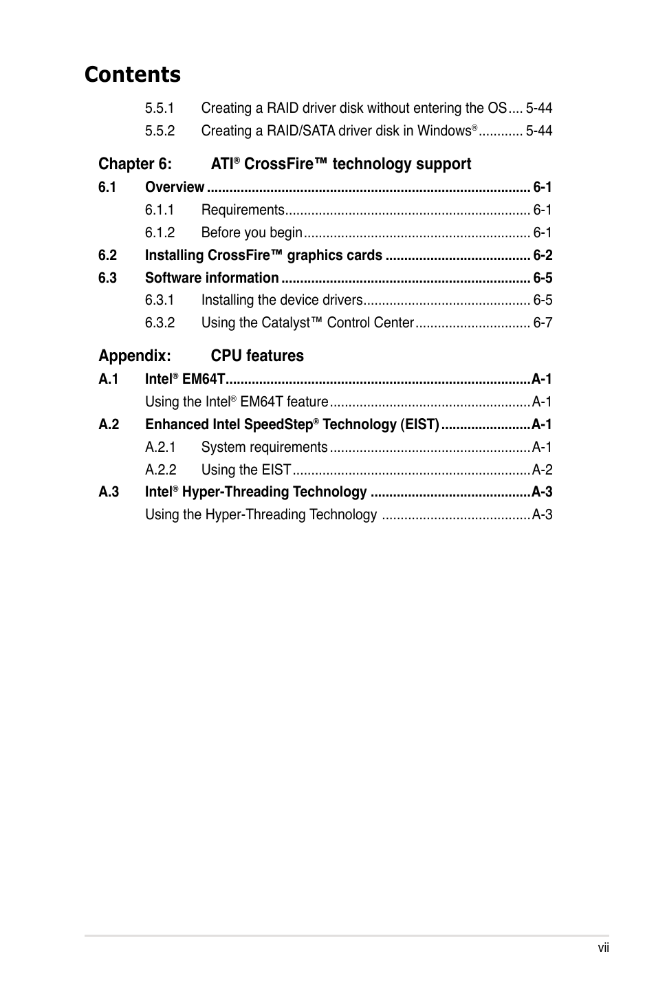 Asus P5E64 WS Professional User Manual | Page 7 / 180