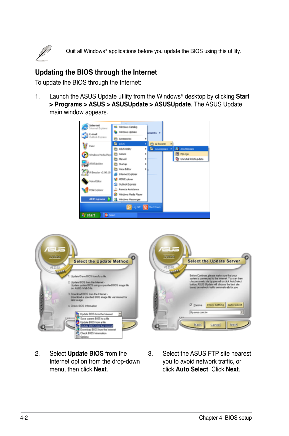 Updating the bios through the internet | Asus P5E64 WS Professional User Manual | Page 72 / 180